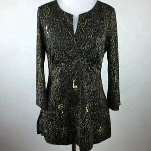 Inc Top Size Small Black Gold Sequined 3/4 Sleeve